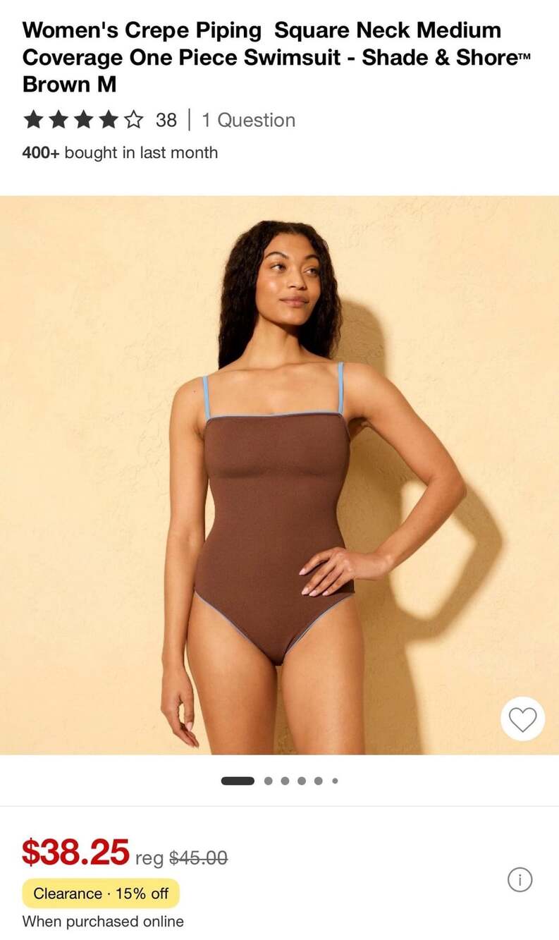 NWT Women's Crepe Piping Square Neck One Piece Swimsuit - shade & shore